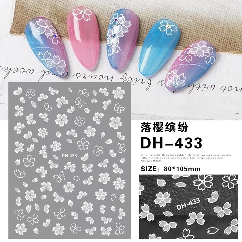 STICKER TRANG TRÍ NAIL CÁC MÃ HOA TRẮNG