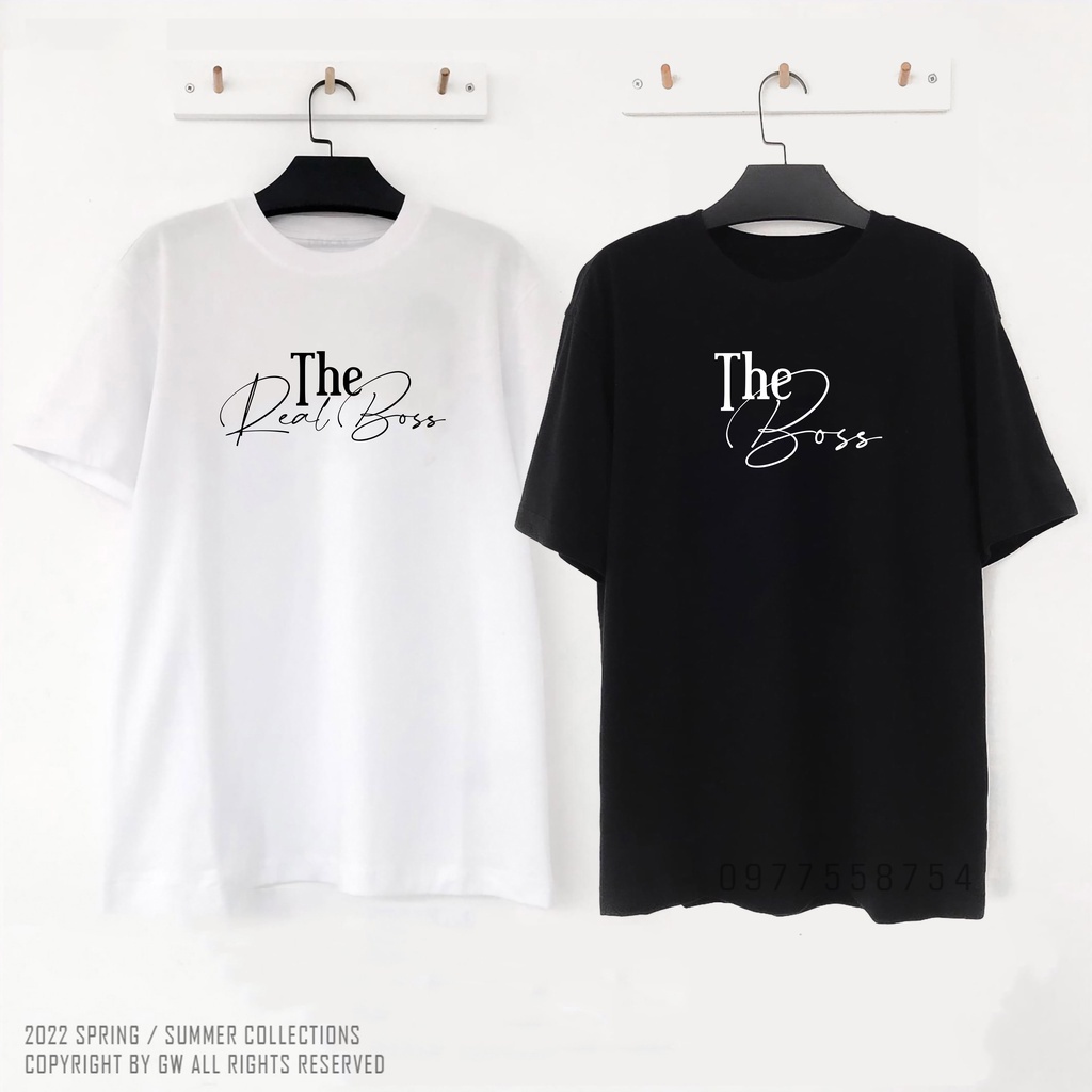 Áo Thun Đôi nam nữ tay lỡ The Boss, Real Boss áo cặp form rộng vải cotton