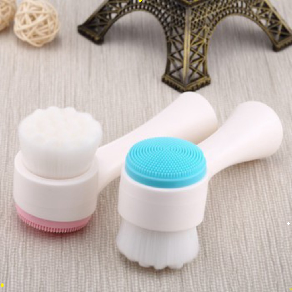 Cọ Rửa Mặt 2 Đầu silicon cầm tay hàn quốc, cọ hai đầu rửa mặt Massage mềm mại đa năng chính hãng MEE