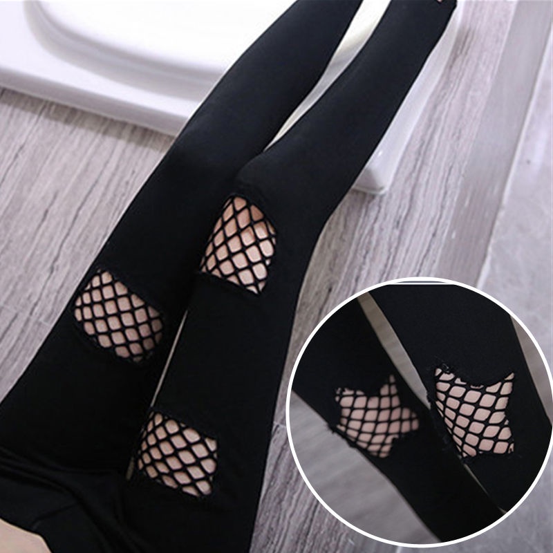 Quần jean dài dáng skinny phối rách kiểu lưới cá thời trang dành cho nữ
