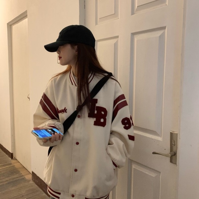 Áo Khoác Bomber Nỉ Nữ IB Form Rộng Bóng Chày Ulzzang Hàn Quốc SENAVA AK02
