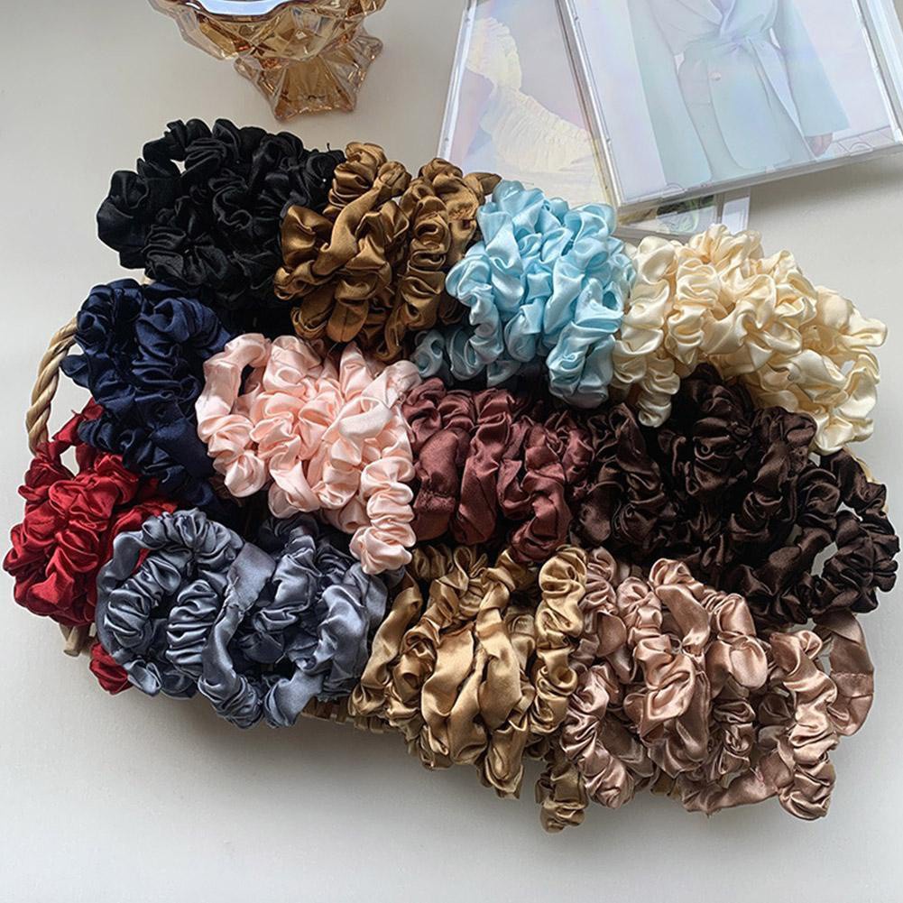 Dây buộc tóc vải satin màu trơn cỡ lớn thời trang cho nữ u2w7