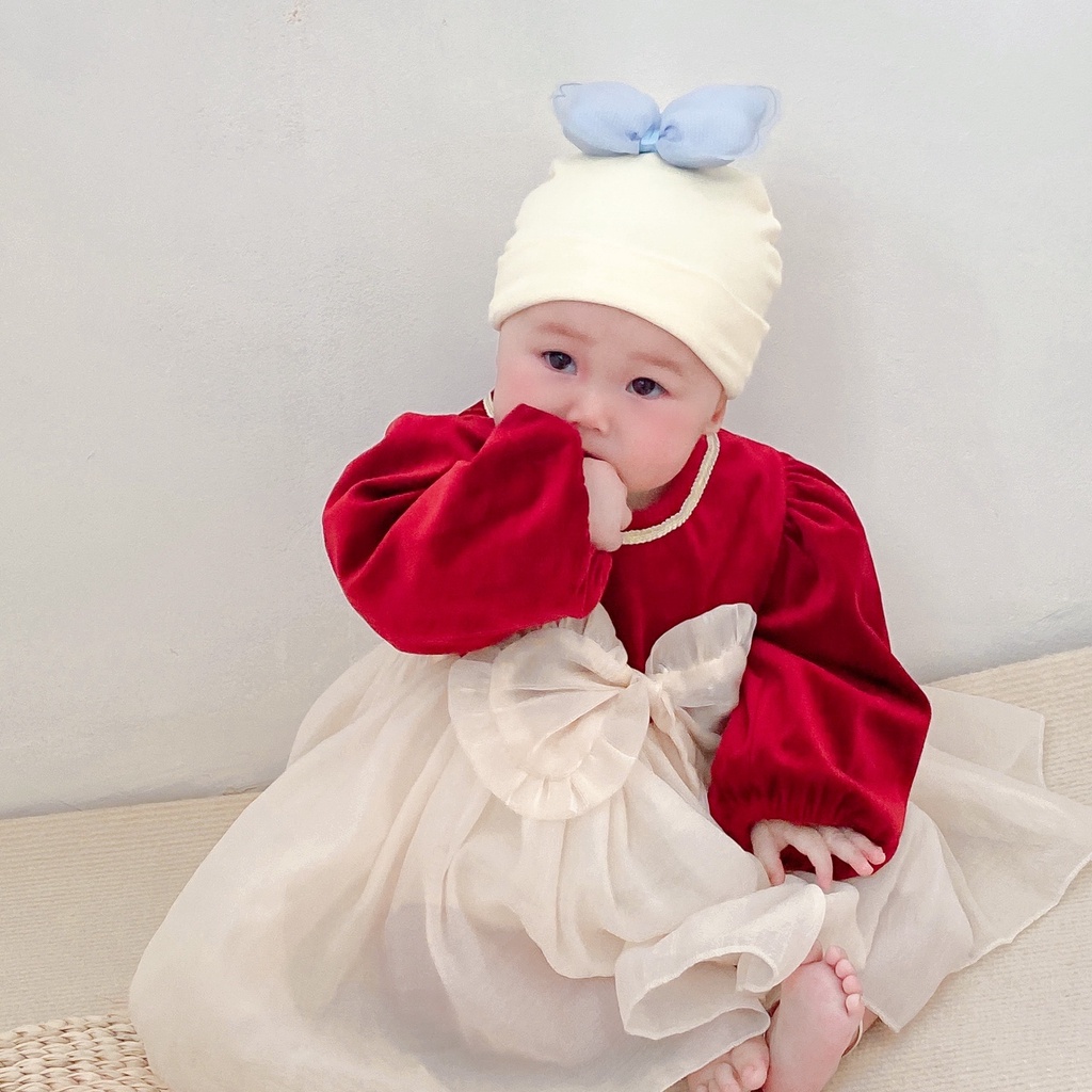 Mũ Cotton Phối Ren Đính Nơ 3D Dễ Thương Dành Cho Trẻ Nhỏ 0-1 Tuổi