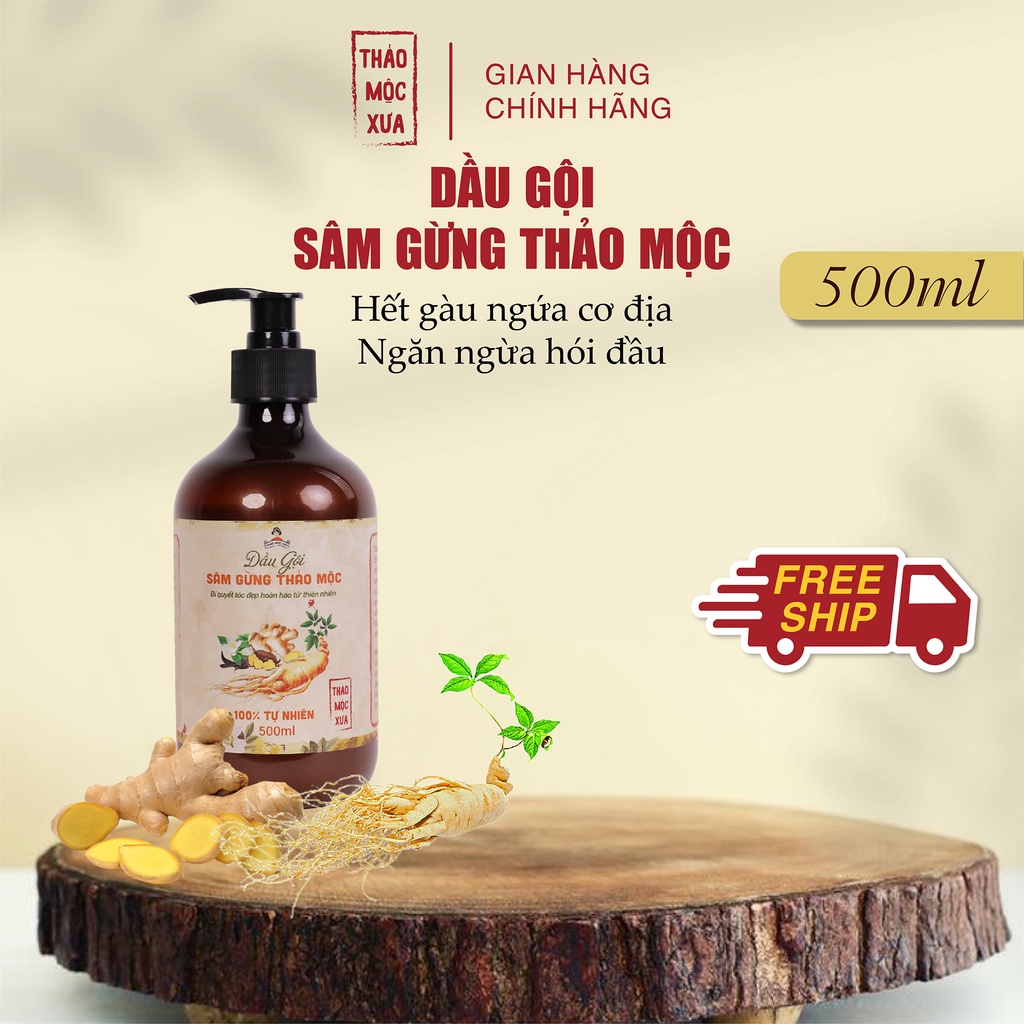 Dầu gội sâm gừng thảo mộc giúp sạch gàu ngứa cơ địa và hỗ trợ ngăn ngừa hói đầu- Thảo Mộc Xưa 500ml
