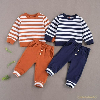 Set Quần Dài Và Áo Tay Dài Cổ Tròn Họa Tiết Sọc Có Túi Cho Bé Trai Laa6