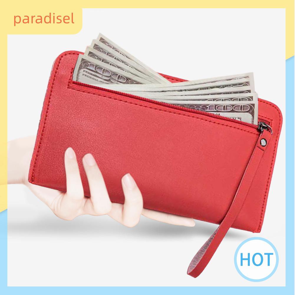 Ví cầm tay da PU mềm mại màu trơn phối khóa kéo sành điệu cho nữ