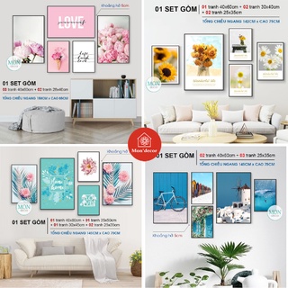 Tranh treo tường, tranh treo phòng khách Mon'decor 5 bức phong cách hiện đại vải canvas loại 1 khung đẹp