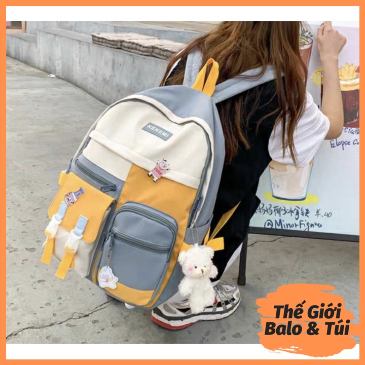 Balo cặp ulzzang basic nữ thời trang đi học đi chơi du lịch giá rẻ đựng vừa laptop canvas PHỐI MÀU | thegioibalo