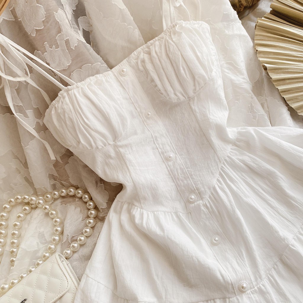 ĐẦM 2 DÂY TRẮNG CÚP NGỰC TẦNG CHÂN BÈO | BigBuy360 - bigbuy360.vn