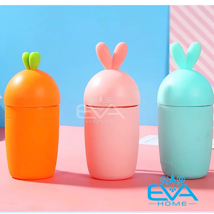 Bình Nước Thủy Tinh Bọc Silicone Hình Cà Rốt Và Tai Thỏ Cute Kèm Dây Xách 400ml