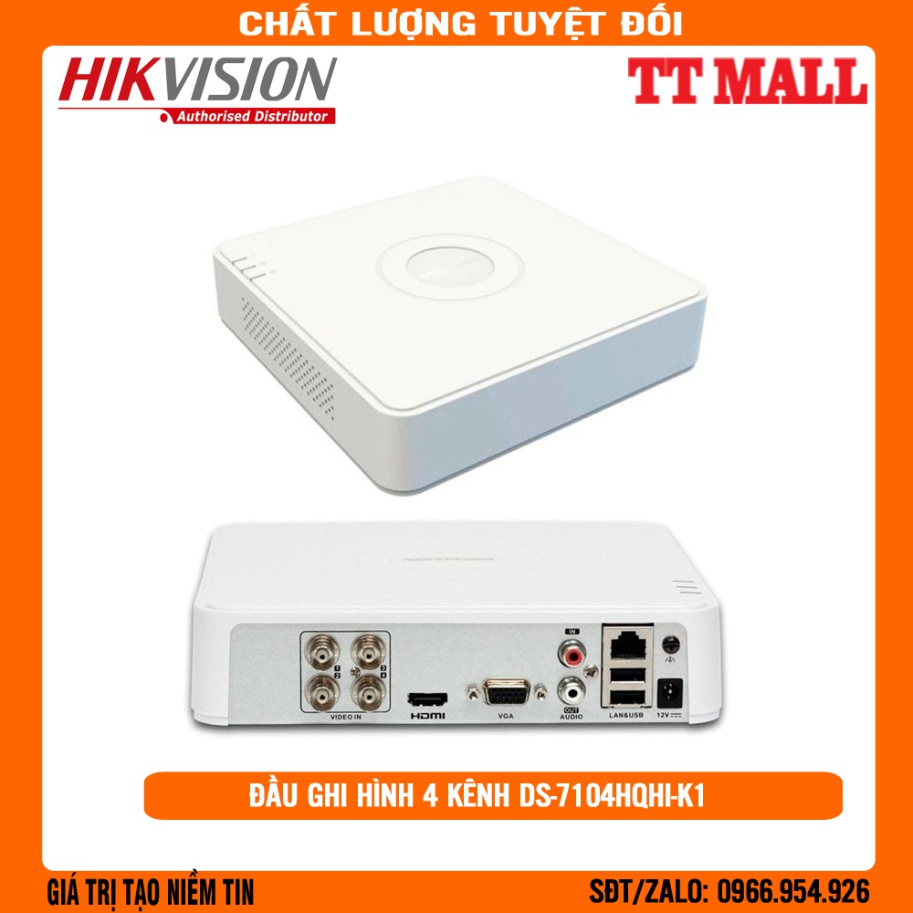 Đầu ghi HDTVI 4 kênh Hikvision DS-7104HQHI-K1 TURBO HD 4.0 Hàng chính hãng bảo hành 2 năm