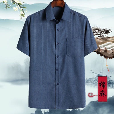 Mới Áo Sơ Mi Cotton Lanh Tay Ngắn Dáng Rộng Thời Trang Dành Cho Nam Giới Độ Tuổi Trung Niên
