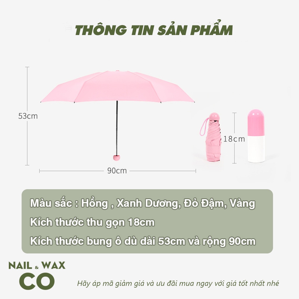 Ô gấp gọn che mưa nắng , dù mini đựng bọc viên nhựa tiện lợi