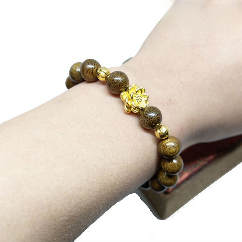 Vòng Tay Trầm Hương Mix Hoa Sen Vàng - N1