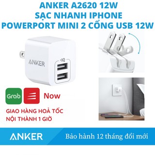 Củ sạc ANKER 12w A2620 PowerPort Mini 2 cổng Usb sạc nhanh IPad IPhone 7 8 Plus X Xs Xr 11 12 Pro max