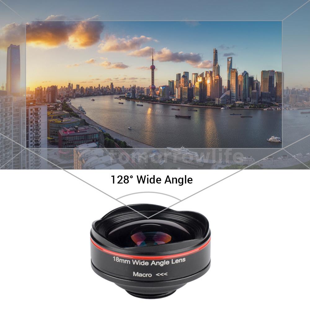 Ống Kính 5k Ultra Hd 18mm 128 Wide-Angle 15x Macro Có Kẹp Gắn Điện Thoại