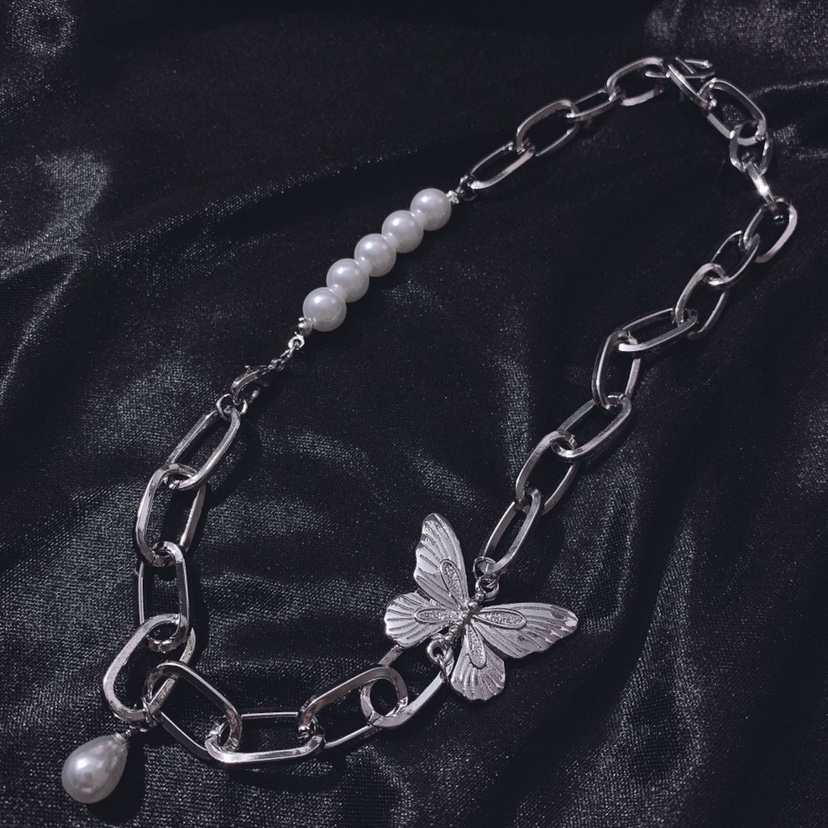 vòng cổ Mặt Bướm Đính Ngọc Trai Phong Cách Hàn Quốc