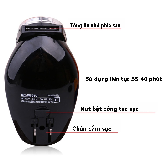 Máy cạo râu dành cho nam 1 lưỡi dạng ống SC 501-Dao cạo râu đa năng