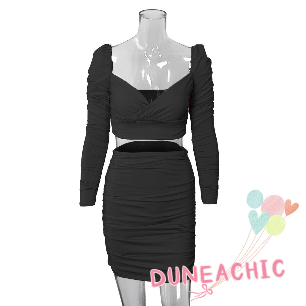 Set Áo Thun Lửng Cổ Vuông Hở Lưng + Chân Váy Ôm 2 Dây Thời Trang Nữ