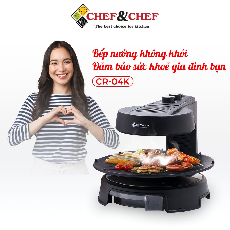 Bếp nướng BBQ 360 CHEF&CHEF, Chảo nướng xoay 360 độ tự động giúp thức ăn chín đều