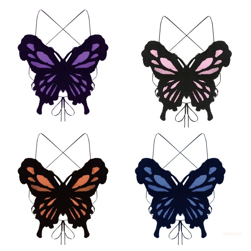 Áo Crop Top Hai Dây Cổ Chữ V Cột Dây Hở Lưng Họa Tiết Cánh Bướm Nhiều Màu Quyến Rũ Phong Cách Harajuku Cho Nữ