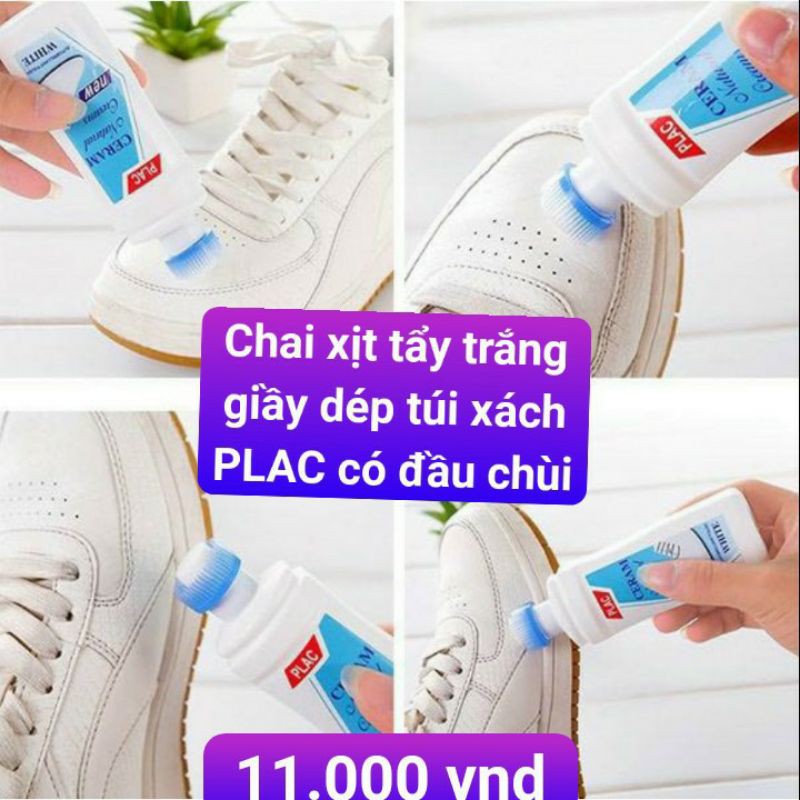 Chai xịt tẩy trắng giầy dép túi xách PLAC có đầu chùi