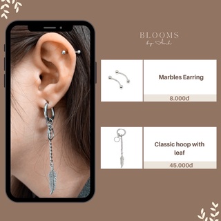 Khuyên xỏ bi và tròn lồng chuỗi lá BTS bằng thép y tế không gỉ X28