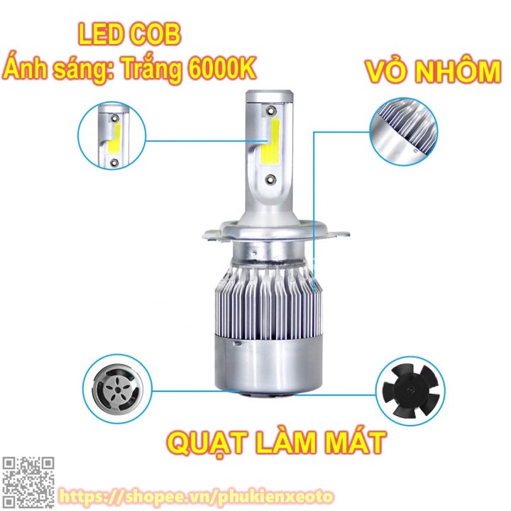 Đèn pha Led xe máy ô tô C6 siêu sáng 36W