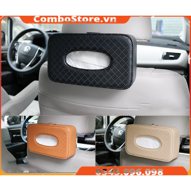 Hộp đựng khăn giấy trên ô tô xe hơi có dây đeo cao cấp