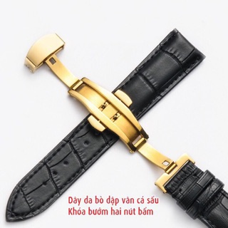 Dây đeo đồng hồ da bò vân cá sấu khóa bướm cao cấp