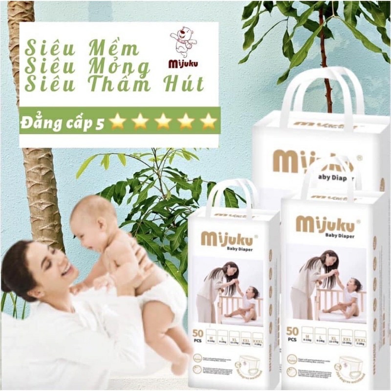 Bỉm quần Mijuku xuất Nhật M50/L50/XL50/XXL50 bịch 50 miếng (SIÊU THẤM HÚT) GIẢM GIÁ SOCK