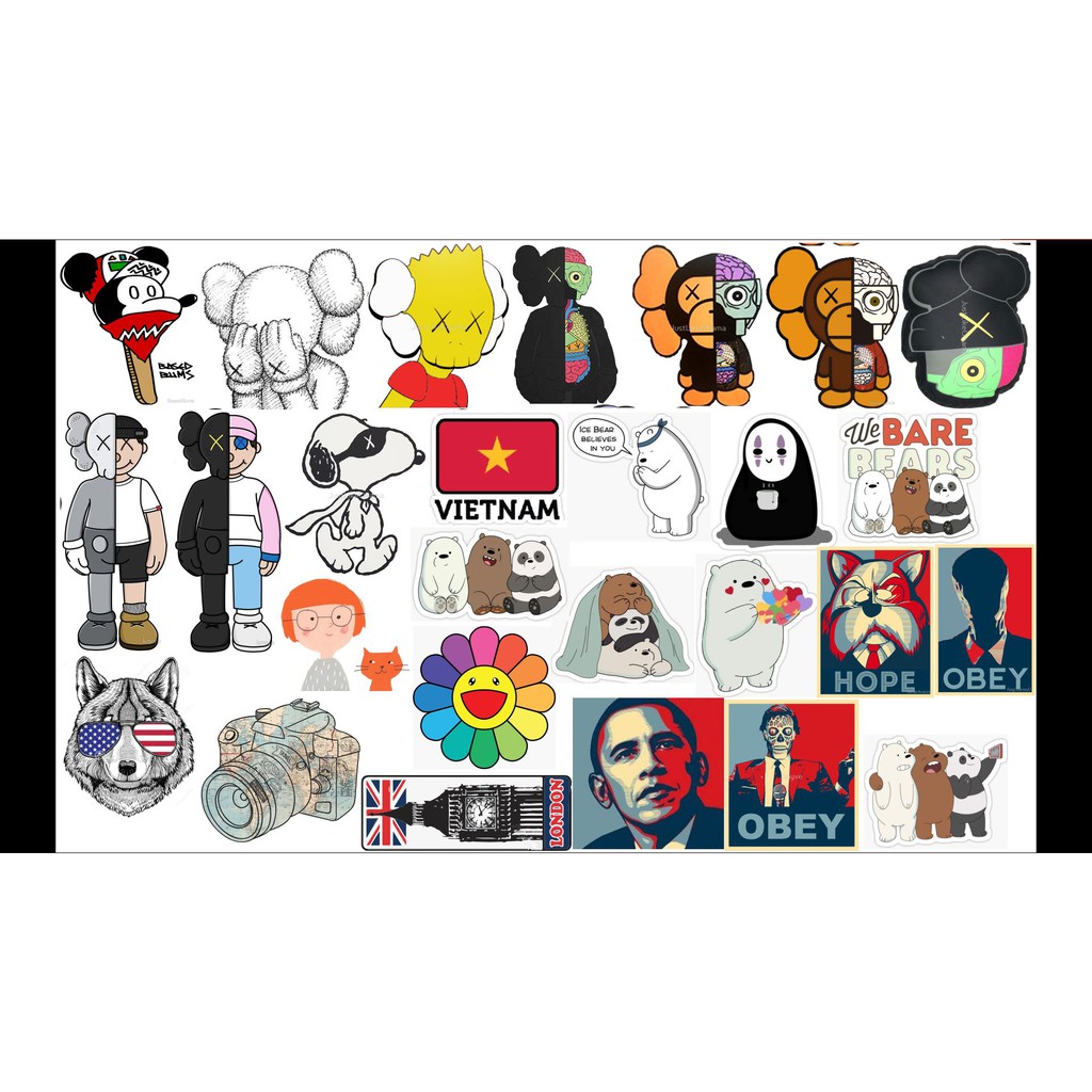 Sticker KAWS cắt sẵn dán mũ bảo hiểm, vali, máy tính,xe, tủ lạnh, nhà....