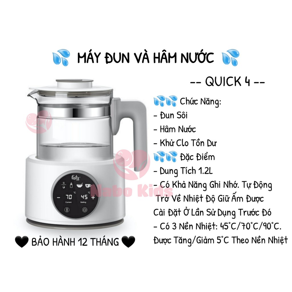 [ CHÍNH HÃNG] Máy đun nước pha sữa khử Clo Siêu Tốc QUICK 4 Fatz Baby - BẢO HÀNH 12 THÁNG