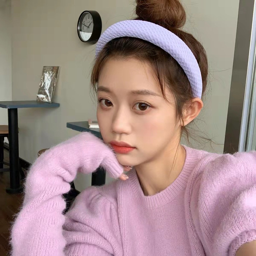 Cài tóc băng đô xốp dập bản to Ulzzang màu kẹo ngọt