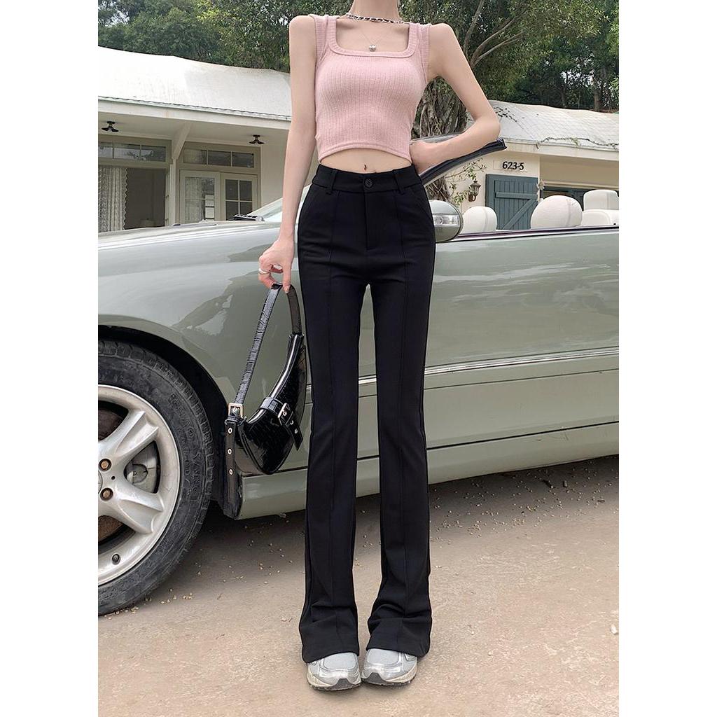 Quần Ống Loe Siêu Mỏng Màu Đen Phong Cách Mới 62344 Cho Nữ