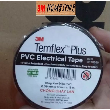 3M TEMFLEX PLUS PVC - 19mm dài 18met - BĂNG KEO ĐIỆN CHỐNG CHÁY LAN - Dùng cho mạch điện gia đình