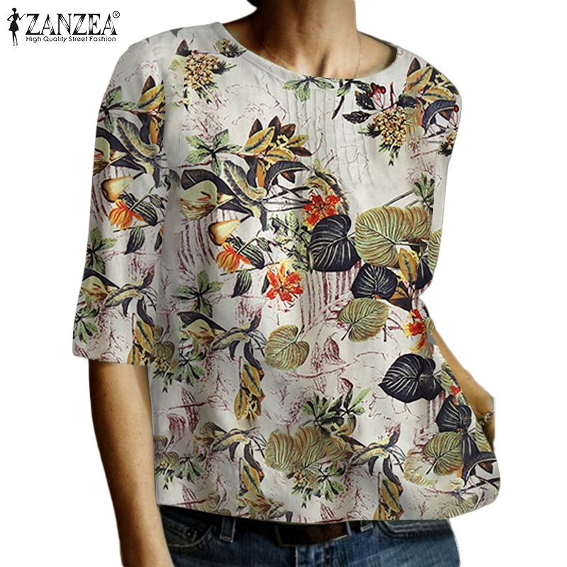 Zanzea Áo Nữ Tay Lửng Cổ Chữ O Họa Tiết Hoa Thời Trang Cá Tính