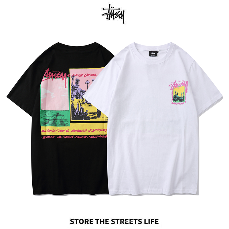 Áo Thun Tay Ngắn Vải Cotton In Chữ Stussy Kiểu Đường Phố Cho Các Cặp Đôi