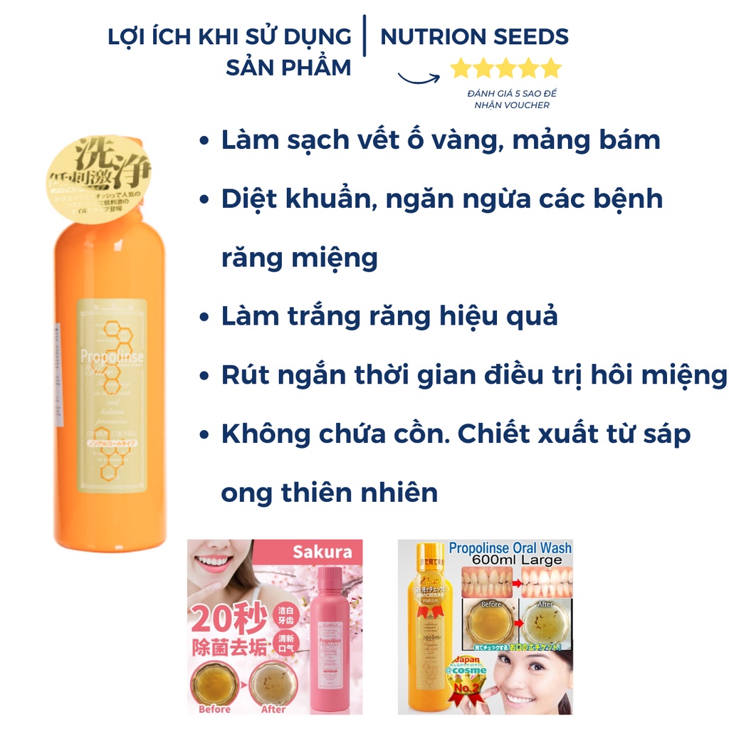 Nước Súc Miệng Propolinse Nhật Bản màu cam 600ML-Có đủ màu cho khách lựa chọn hàng nội địa Nhật Bản