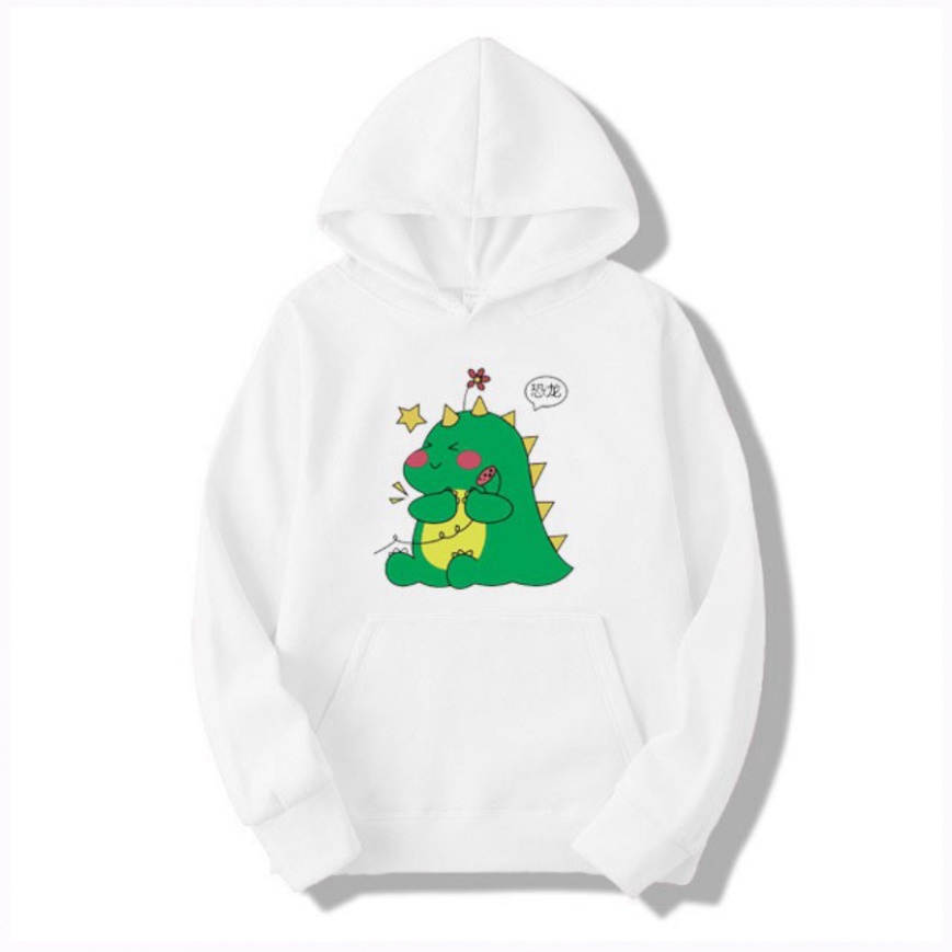Áo Hoodie Ulzzang Nam Nữ Thu Đông Ấm Áp Chất Nỉ Mềm Mịn Không Nhăn, Không Xù In 3D Cartoon Khủng Long Gọi Điện Xinh Cute
