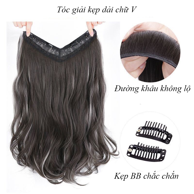 Tóc giả kẹp xoăn sóng dáng chữ V highlight - Tóc giả kẹp dải xoăn lơi highlight  dài 45,60cm mỏng nhẹ tự nhiên - 6