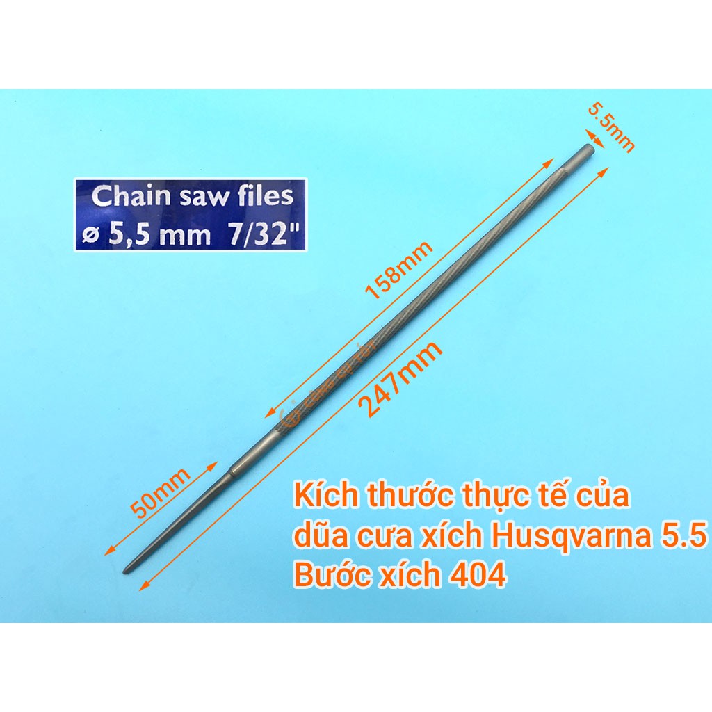 Dũa xích máy cưa Φ5.5 x 200mm Husqvanma, bước xích 404