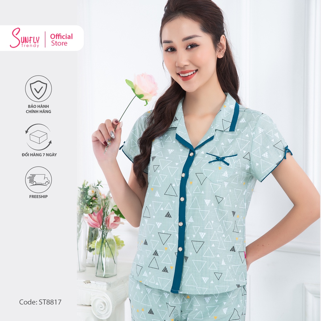 Bộ đồ mặc nhà nữ pijamas linen SUNFLY áo cộc quần ngố ST8817