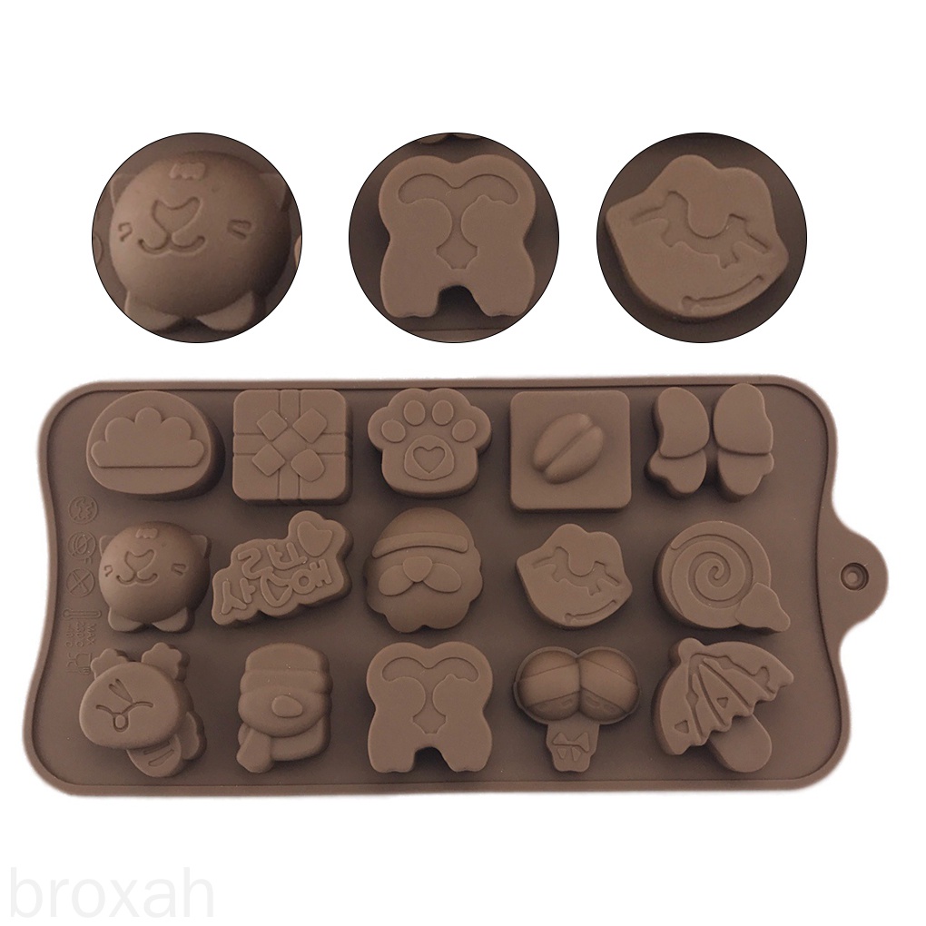 Khuôn silicone làm bánh kẹo 15 ngăn tạo hình nhiều mẫu hoạt hình tùy chọn đáng yêu tiện lợi