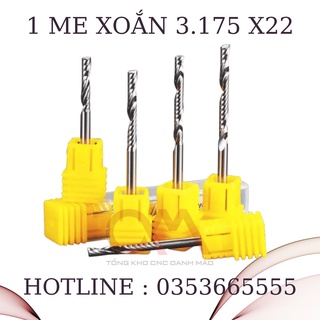 Mũi dao xoắn 1 me CNC 3.175mm x 22mm (10 cái) hàng Nhập khẩu đế vàng giá rẻ cắt Mica, Alu, gỗ, HDF, MDf, nhựa PVC