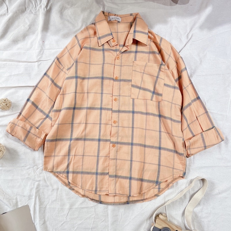 LOVI SHOP Áo sơ mi caro 1 túi nhiều màu vải mỏng Lovi