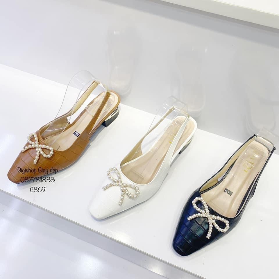 Giày cao gót mũi bầu cao gót 5 phân đính nơ sang chảnh GIGISHOP C869