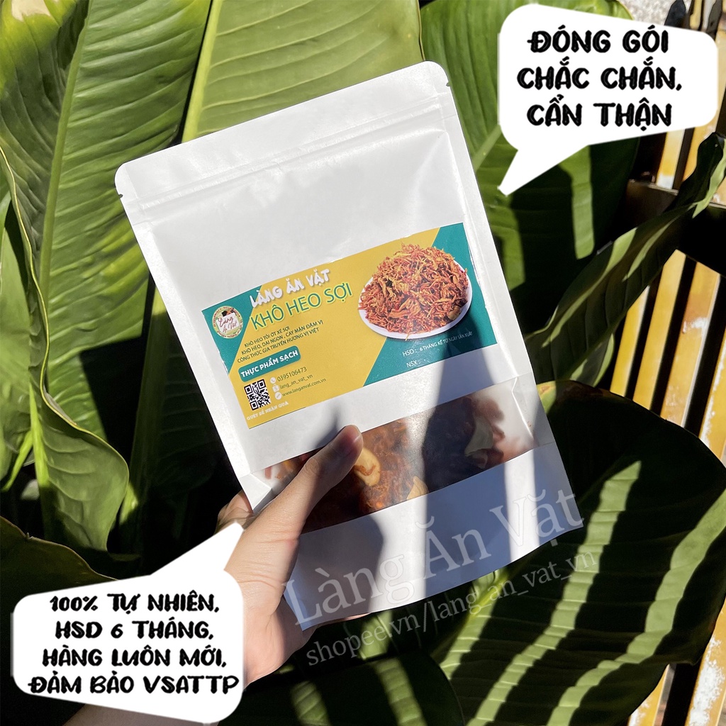 Heo khô cháy tỏi, khô lợn 300g Làng Ăn Vặt thịt nạc tươi cay nhẹ, đồ ăn vặt Đà Lạt thơm ngon bổ rẻ | BigBuy360 - bigbuy360.vn