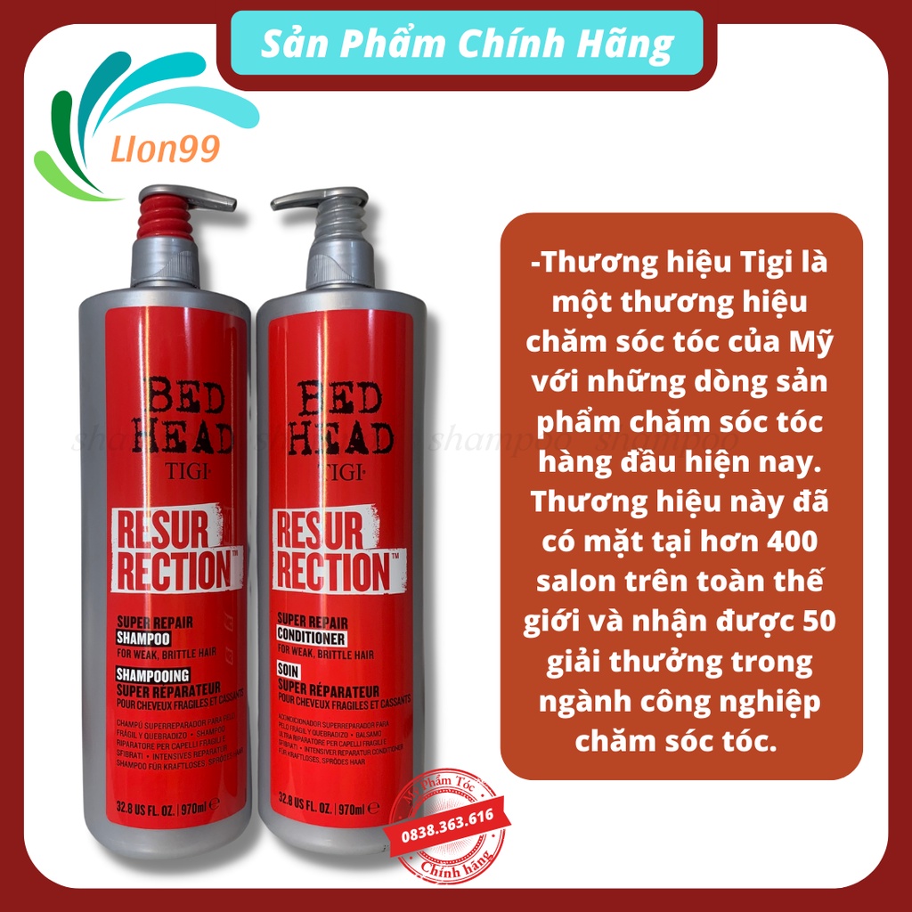 Cặp dầu gội TIGI BED HEAD 970ml phục hồi tóc khô xơ hư tổn giảm gãy rụng hàng chính hãng
