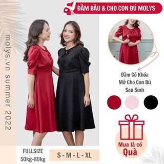 Đầm bầu dự tiệc sau sinh cho con bú MOLYS M2371 phối áo trẻ trung